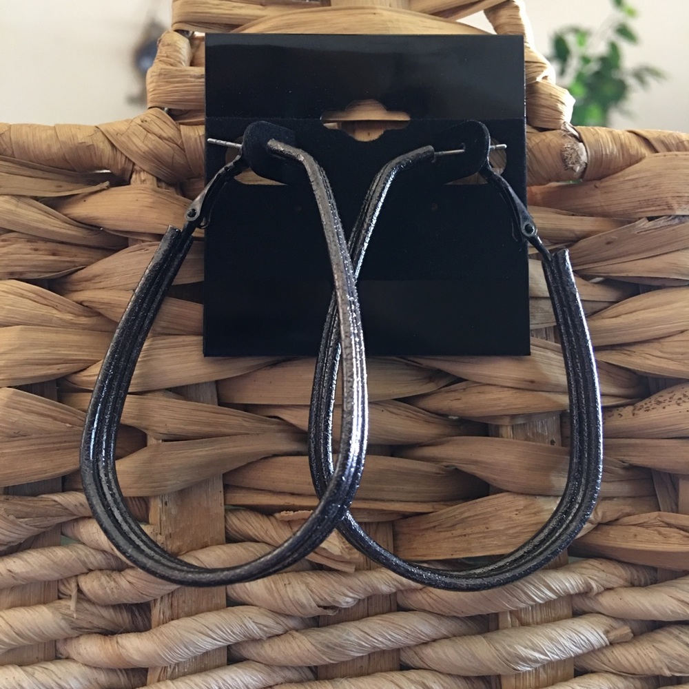 Chrome tone tear drop hoop earrings